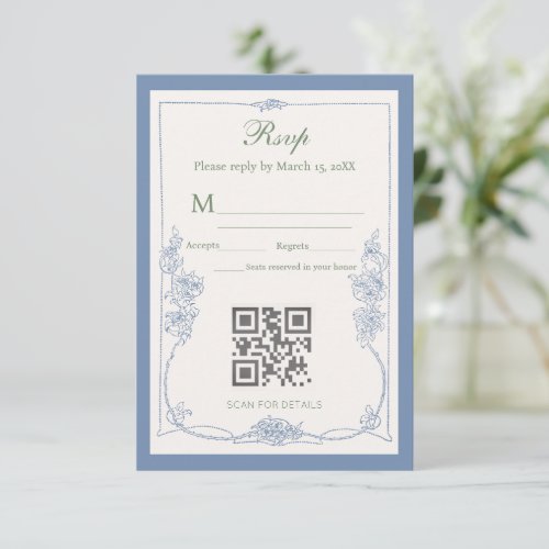 Elegant Sage Green French Floral RSVP Wedding Resp Card