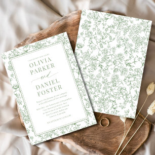 Elegant Sage Green French Floral Toile Invitation