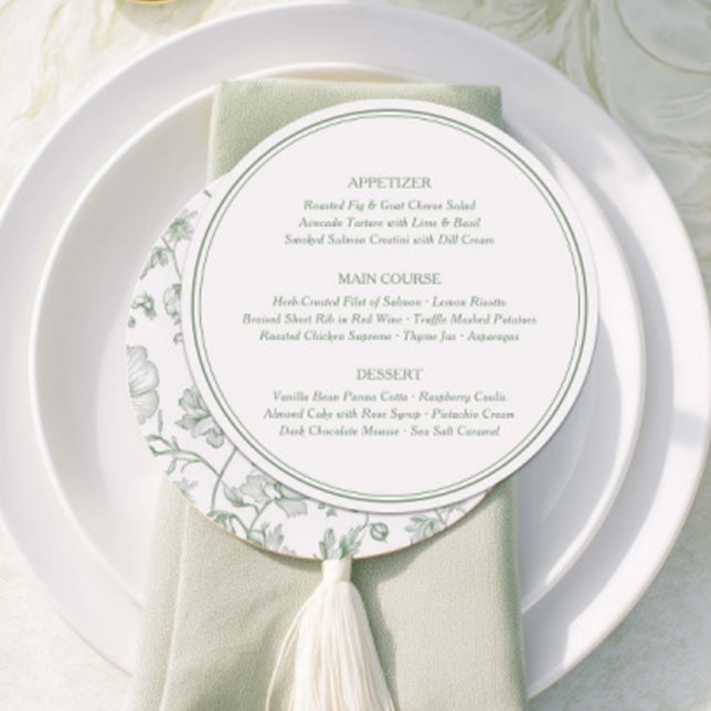 Elegant Sage Green French Floral Wedding Menu (Elegant Sage Green French Floral Wedding Menu)