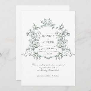 Elegant Sage Green French Garden Flowers Wedding Save The Date