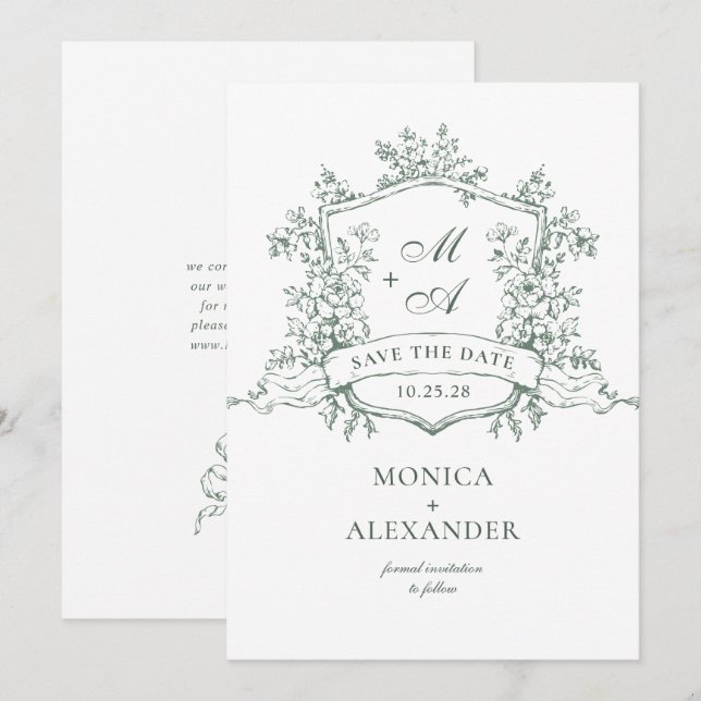 Elegant Sage Green French Garden Flowers Wedding Save The Date (Front/Back)