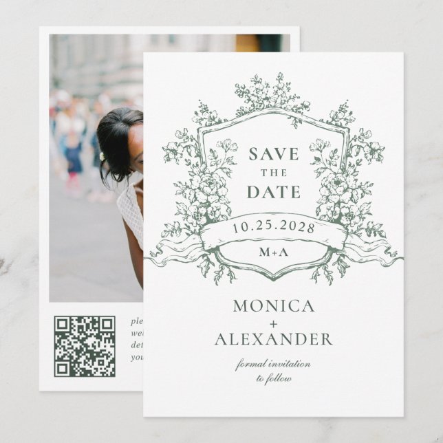 Elegant Sage Green French Garden Flowers Wedding Save The Date (Front/Back)