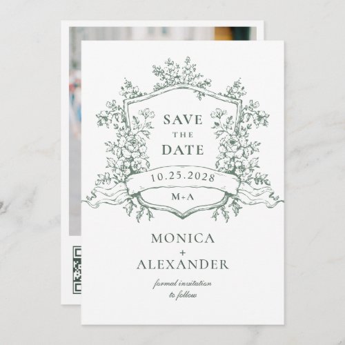 Elegant Sage Green French Garden Flowers Wedding Save The Date