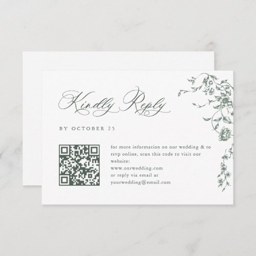 Elegant Sage Green French Garden QR code Wedding RSVP Card