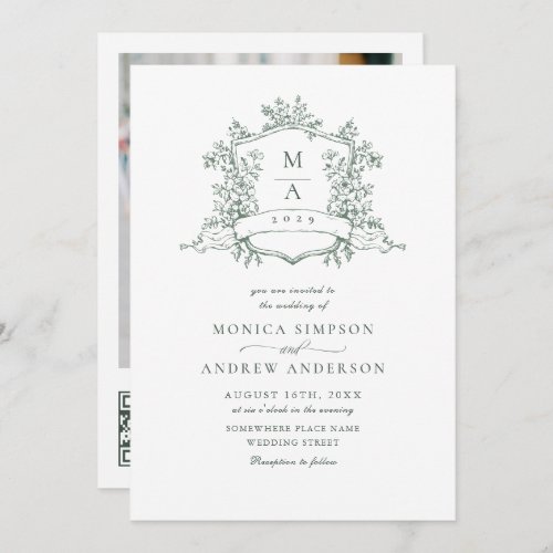 Elegant Sage Green French Garden Wedding QR code Invitation