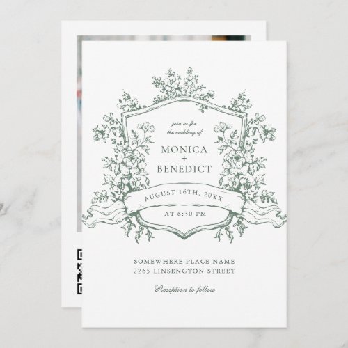 Elegant Sage Green French Garden Wedding QR code Invitation