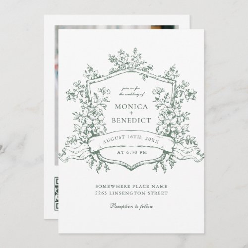 Elegant Sage Green French Garden Wedding QR code Invitation