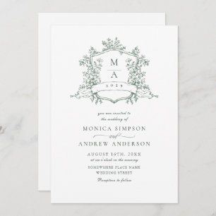 Elegant Sage Green French Roses Garden Wedding Invitation