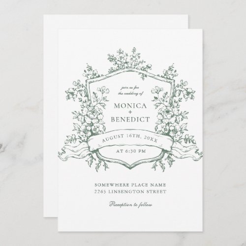Elegant Sage Green French Roses Garden Wedding Invitation