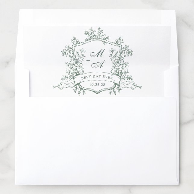 Elegant Sage Green French Toile Wedding Flowers Envelope Liner (In Envelope)