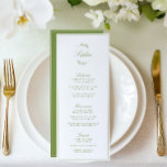 Elegant Sage Green Garden Wedding Guest Name Menu<br><div class="desc">Designed for garden weddings, formal outdoor receptions, and timeless celebrations. The back includes customizable initials (delete if not needed), offering a personalized touch for your event. Fully editable with your meal selections and details to perfectly match your wedding aesthetic. Coordinates with the “Iris” Wedding Invitation Collection — view the full...</div>