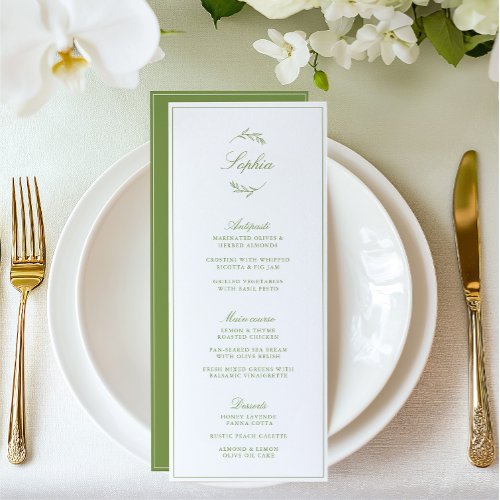 Elegant Sage Green Garden Wedding Guest Name Menu