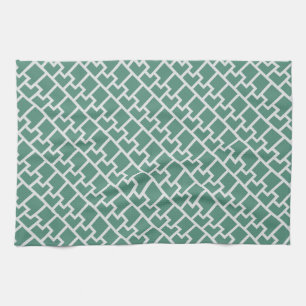 Elegant Sage Green Geometric Pattern Kitchen Towel