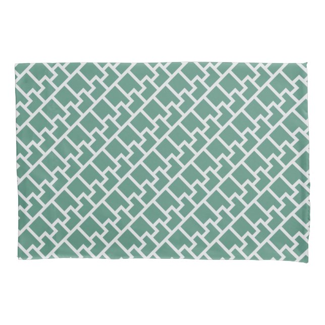 Elegant Sage Green Geometric Pattern Pillow Case (Front)