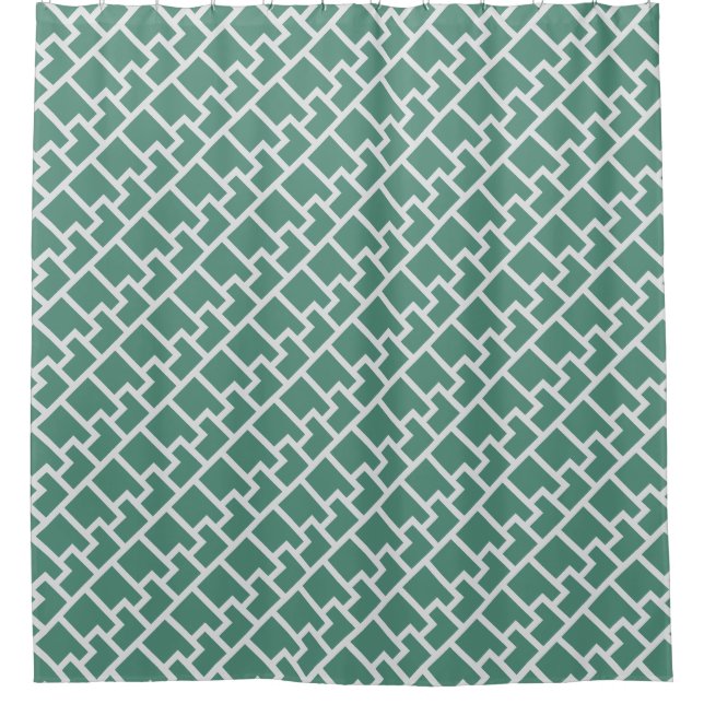 Elegant Sage Green Geometric Pattern Shower Curtain (Front)
