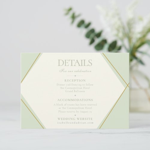 Elegant Sage Green Geometric Wedding Details Card