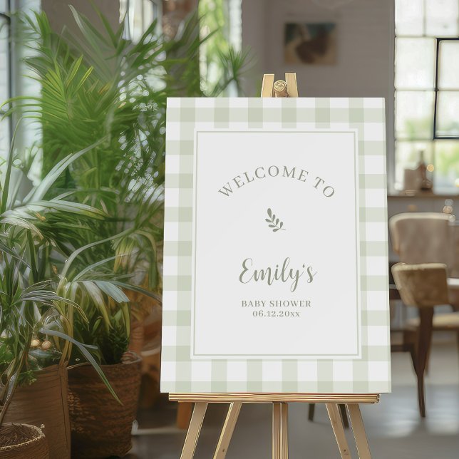 Elegant Sage Green Gingham Baby Shower Welcome Foam Board (Creator Uploaded)