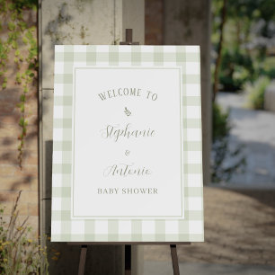 Elegant Sage Green Gingham Baby Shower Welcome Foam Board