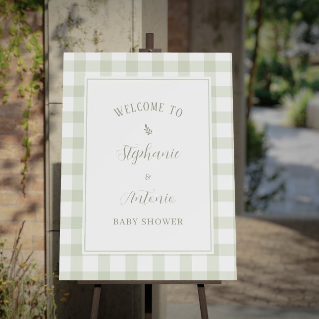 Elegant Sage Green Gingham Baby Shower Welcome Foam Board (Creator Uploaded)