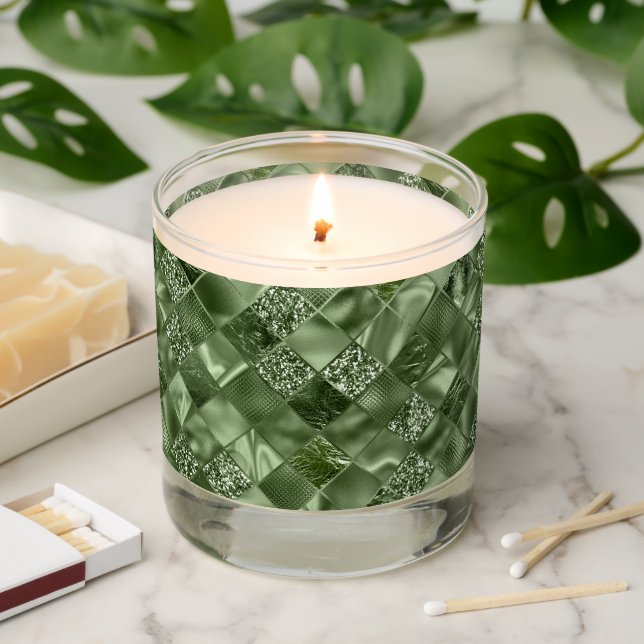 Elegant Sage Green Glitter Faux Gold Metallic Scented Candle (Lit)