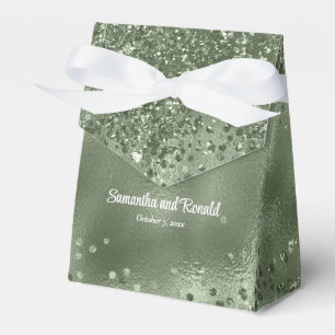 Elegant Sage Green Glitter & Foil Wedding Favor Boxes