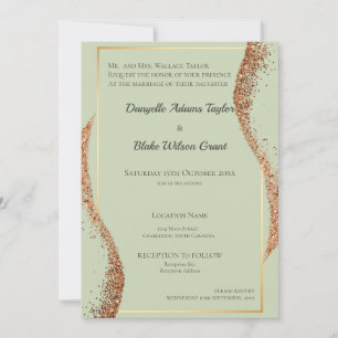 Elegant Sage Green & Glitter Wedding Invitation