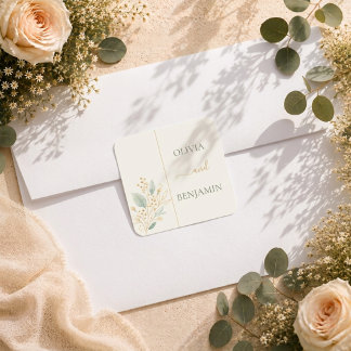 Elegant Sage Green Gold Botanical Couple Names Square Sticker