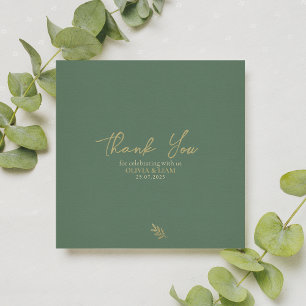 Elegant Sage Green Gold Calligraphy Wedding Thank You Card