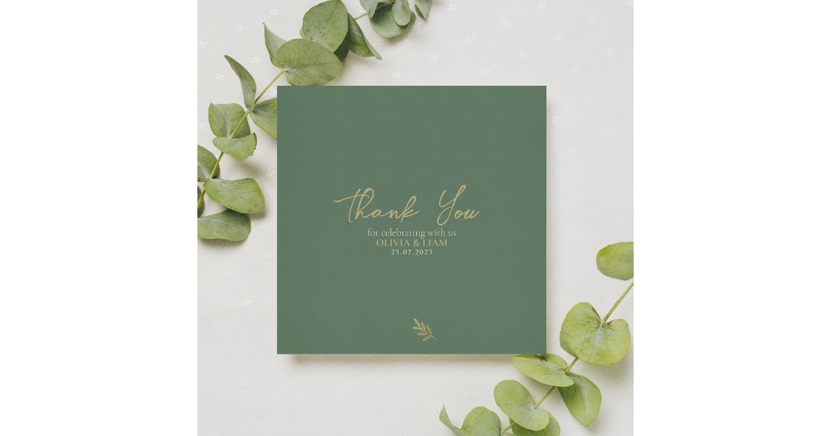 Elegant Sage Green Gold Calligraphy Wedding Thank You Card | Zazzle