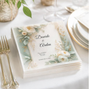 Elegant Sage Green & Gold Christian Wedding Napkins