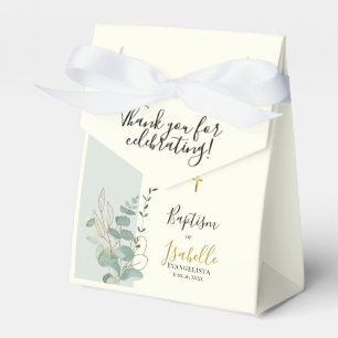 Elegant Sage Green Gold Eucalyptus Baptism Tent Favor Boxes