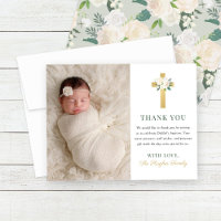 Elegant Sage Green Gold Floral Cross Baptism