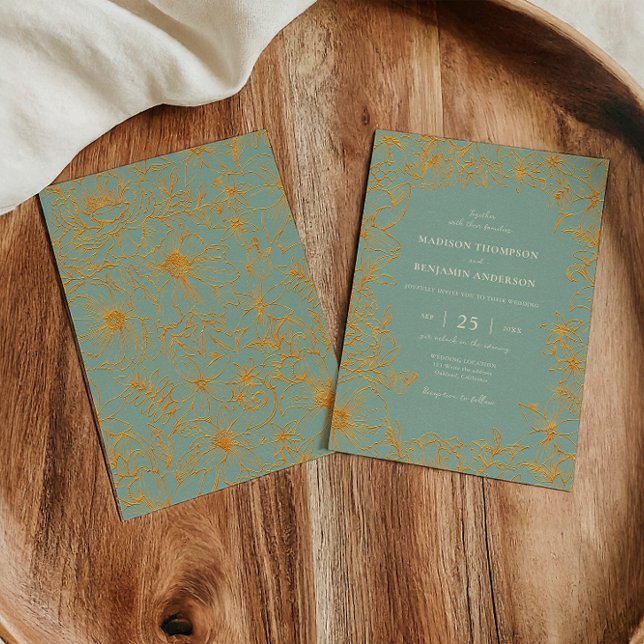 Elegant Sage Green Gold Floral Garden Wedding Invitation (Creator Uploaded)