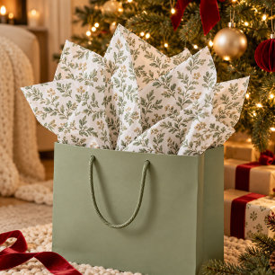 Elegant Sage Green Gold Foliage Tissue Paper