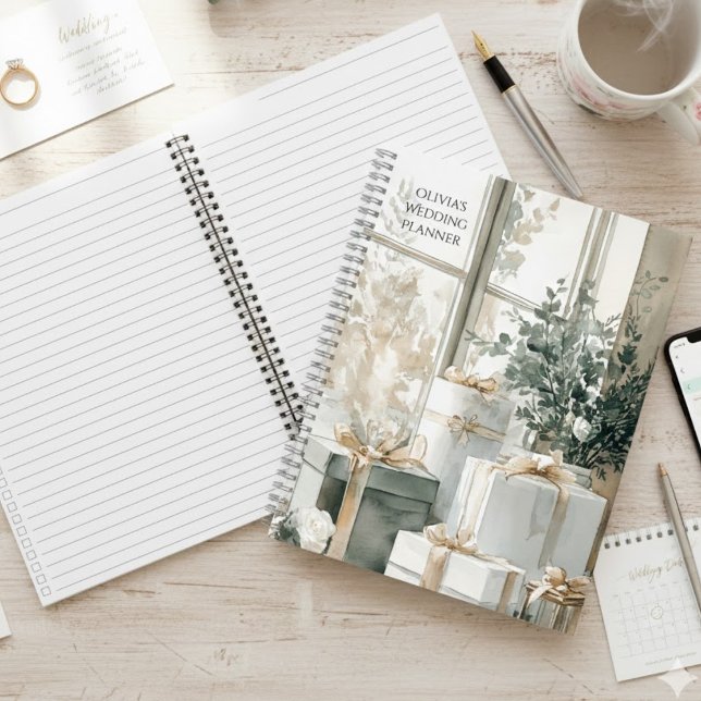 Elegant Sage Green & Gold Gift Wedding Planner Notebook (Creator Uploaded)
