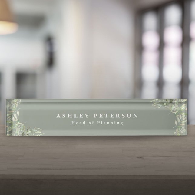 Elegant Sage Green Gold Greenery Desk Name Plate (Elegant Sage Green Gold Greenery Desk Name Plate)
