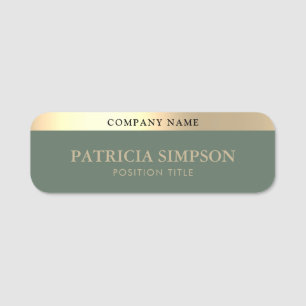 Elegant Sage Green & Gold: Ideal For Professionals Name Tag