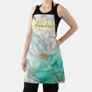 Elegant Sage Green Gold Marble Stone Custom Apron