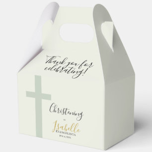 Elegant Sage Green Gold Minimal Cross Christening Favor Boxes