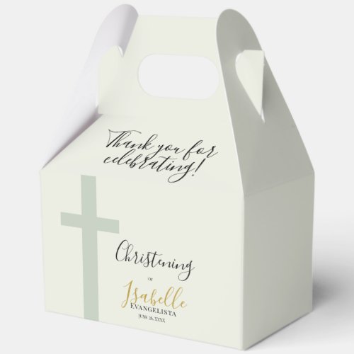 Elegant Sage Green Gold Minimal Cross Christening Favor Boxes