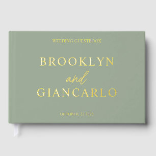 Elegant Sage Green Gold Modern Minimalist Cute Foil Guest Book