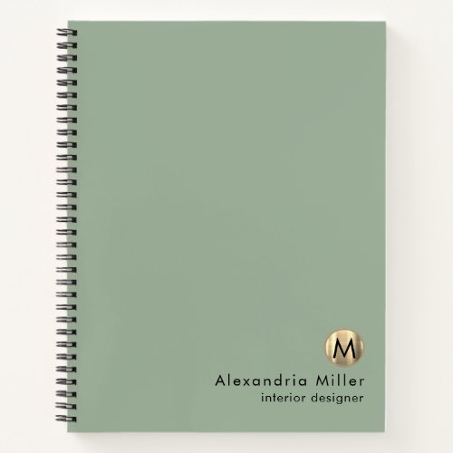 Elegant Sage Green Gold Monogram Notebook