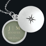 Elegant Sage Green & Gold Monogram Wedding Locket Necklace<br><div class="desc">Treasure your most precious memories with this stunning sage green and gold monogram locket necklace, designed to be the perfect keepsake for weddings and special occasions. This sophisticated piece combines timeless elegance with personal meaning, creating a beautiful heirloom that can hold your most cherished photos or mementos.Key features: Beautiful sage...</div>