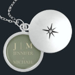 Elegant Sage Green & Gold Monogram Wedding Locket Necklace<br><div class="desc">Treasure your most precious memories with this stunning sage green and gold monogram locket necklace, designed to be the perfect keepsake for weddings and special occasions. This sophisticated piece combines timeless elegance with personal meaning, creating a beautiful heirloom that can hold your most cherished photos or mementos.Key features: Beautiful sage...</div>