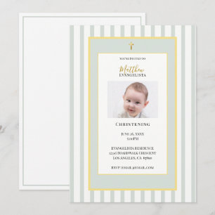 Elegant Sage Green Gold Photo Christening Invitation