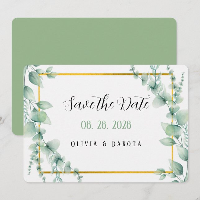 Elegant Sage Green Gold Save The Date Cards (Front/Back)