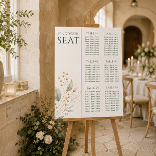 Elegant Sage Green Gold Seating Chart 60 Guests Foam Board