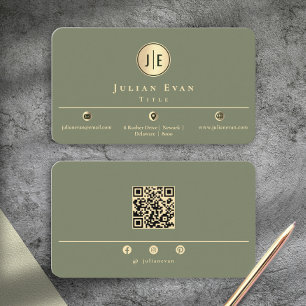 Elegant Sage Green Gold Shiny Circle Monogram Business Card