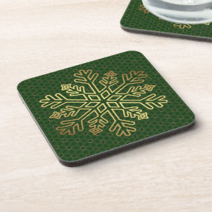 Elegant Sage Green & Gold Snowflake Beverage Coaster
