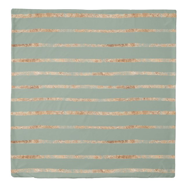 Elegant Sage Green Gold Stripe Duvet Cover (Front)